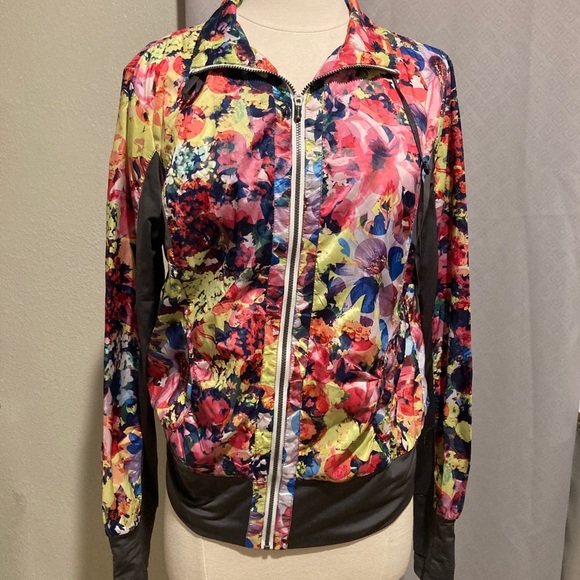 Skechers Floral Print Zip Up Running Jacket Windbreaker Womens Small Athlesure - Picture 2 of 8